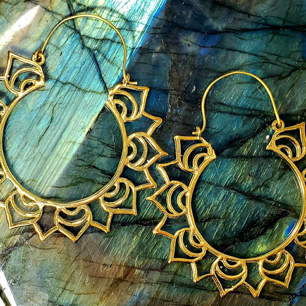Tribal Boho Brass/Gold Lotus Earrings
